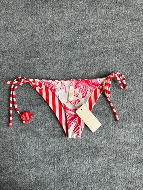 SIGAL Reversible String Bikini Bottoms Red & White Stripe Tie-Side LARGE NEW